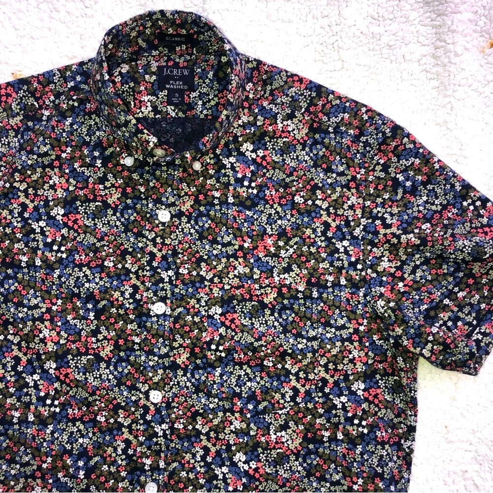 J. Crew shirt floral print button down short sleeve men’s small classic fit flex